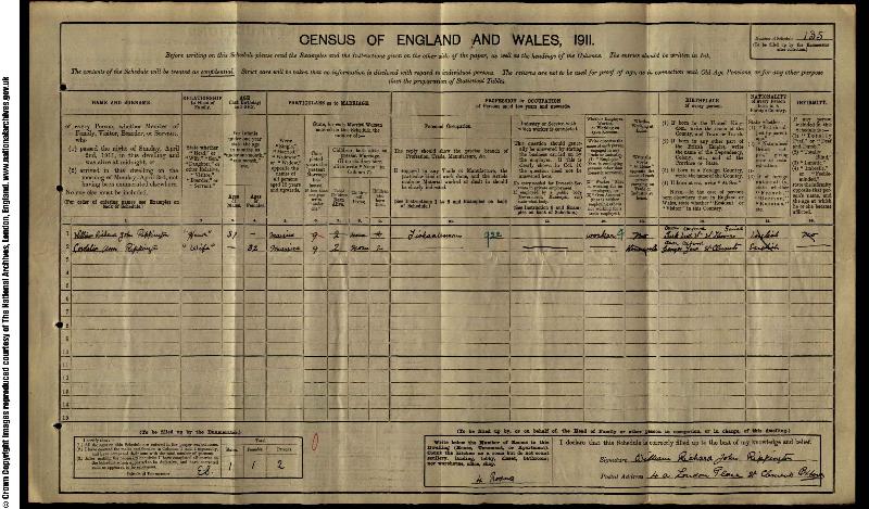 Rippington (William Richard John) 1911 Census